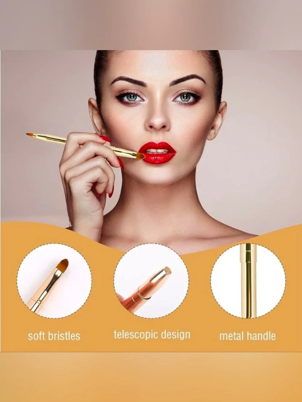 Gold Retractable Dual Sided Lip Brush- Pointed & Rounded Tips BNIB